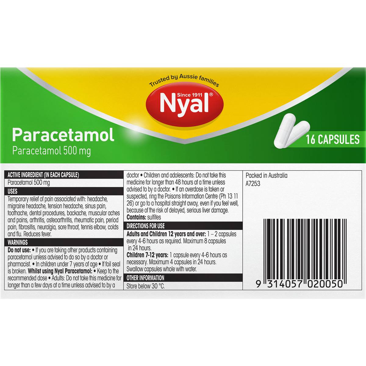 Nyal Paracetamol 500mg Capsules 16 pack