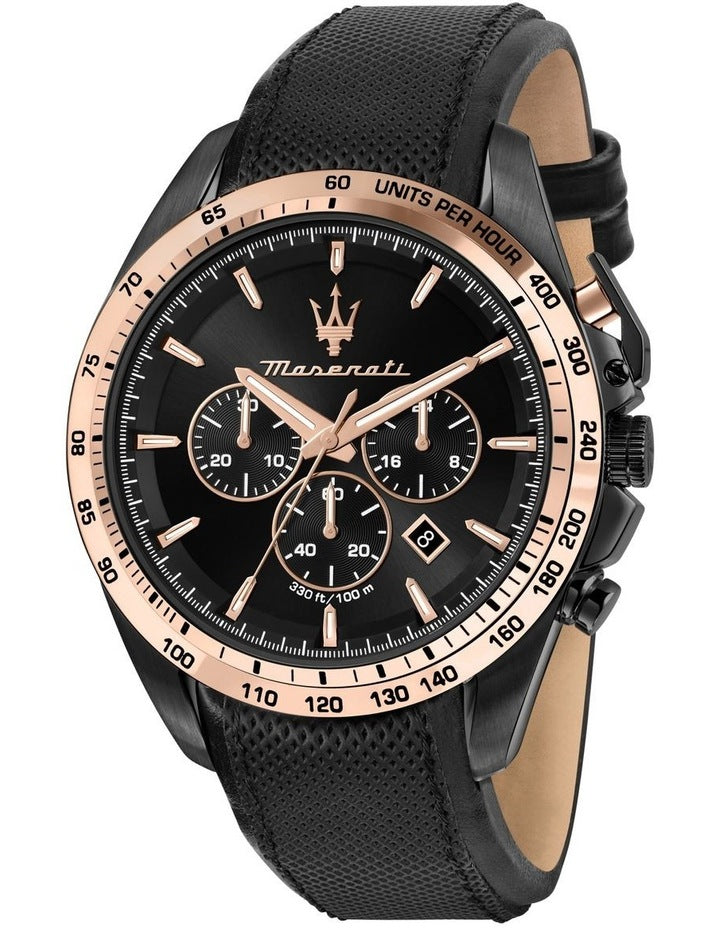 Traguardo Leather Chronograph Watch R8871612036 in Black