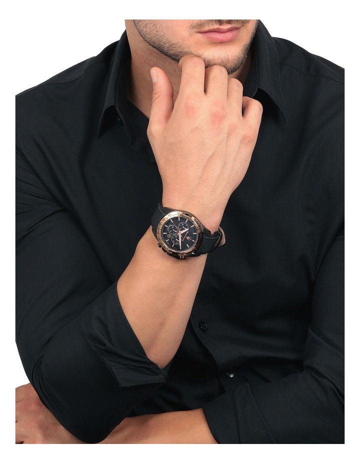 Traguardo Leather Chronograph Watch R8871612036 in Black