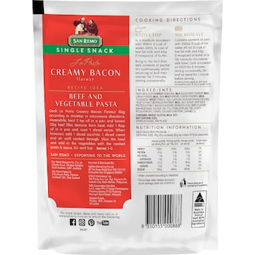 San Remo La Pasta Creamy Bacon Single Snack 80g