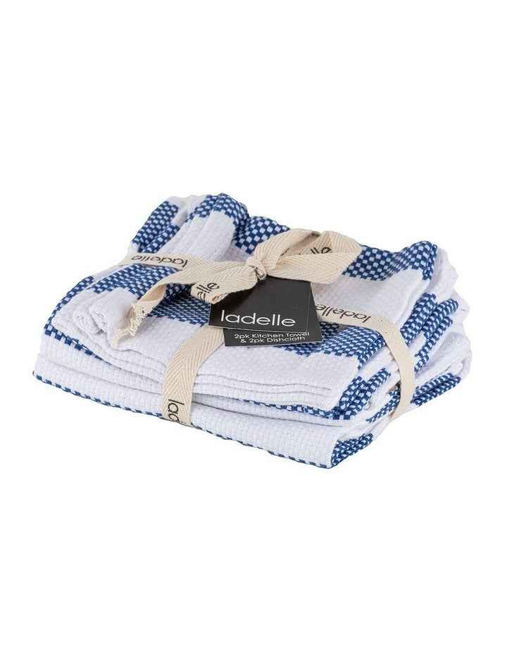 Stripe Kitchen Towel and Dishcloth 4 Piece in Blue