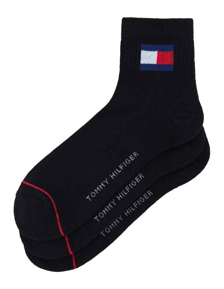 Flag Quarter Crew Socks 3 Pack in Black