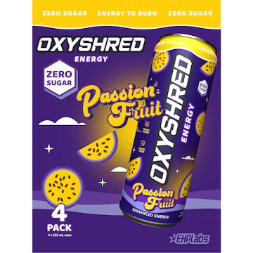 OxyShred Energy Drink Passionfruit Cans 355mL x 4 pack