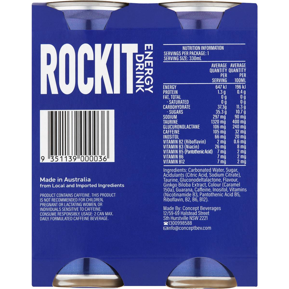 Rockit Energy Drink Cans 330mL x 4 pack