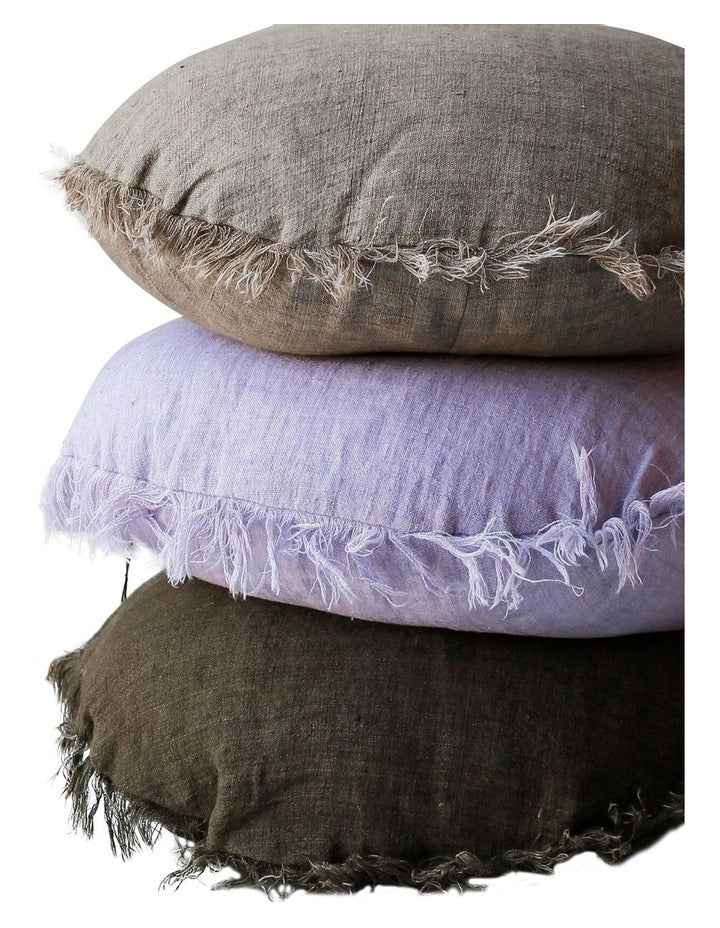 Vintage Linen Fringe Cushion in Lavender