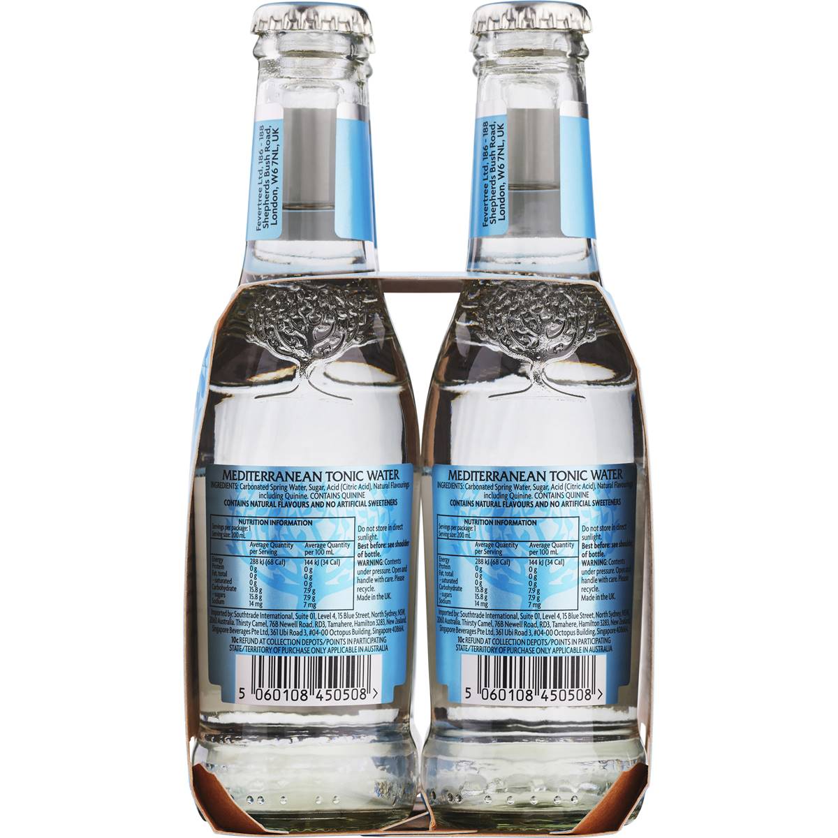 Fever-Tree Mediterranean Tonic Water Bottles 200ml x 4 Pack