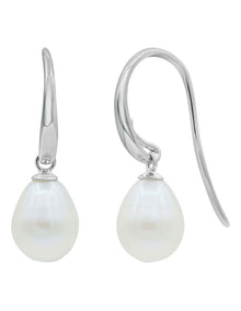 Pearl Hook Earrings in Silver