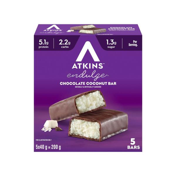 ATKINS LOW CARB ENDULGE BAR CHOCOLATE COCONUT 5X40G 200G