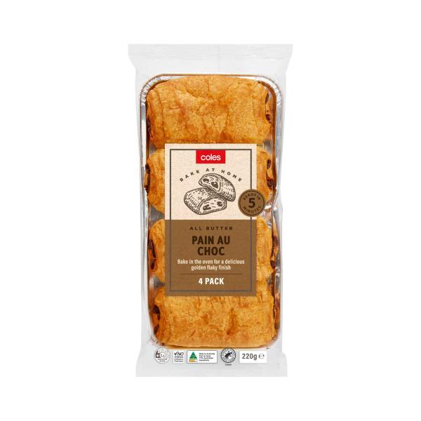 COLES ALL BUTTER PAIN AU CHOC 4PK 220G