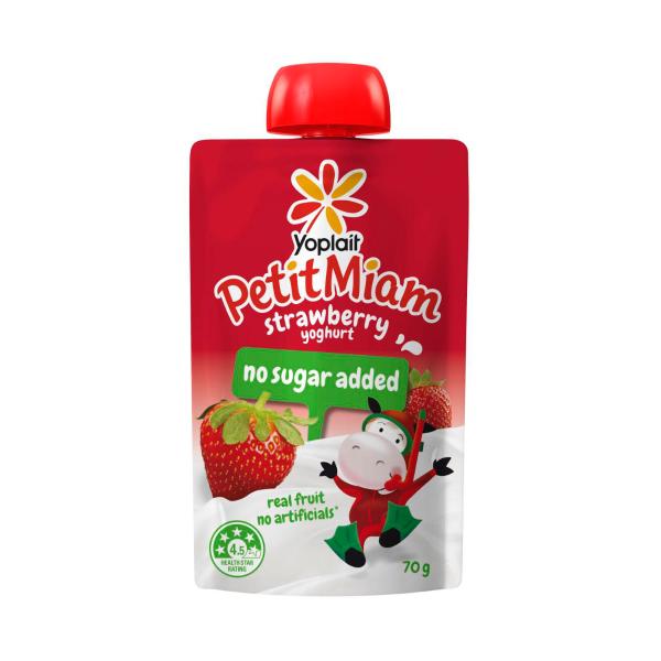 YOPLAIT PETIT MIAM KIDS YOGHURT POUCH NO ADDED SUGAR STRAWBERRY 70G