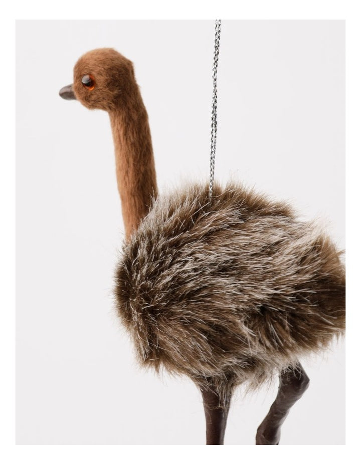 Eucalyptus Christmas Plastic Furry Hanging Emu Ornament 12cm in Brown