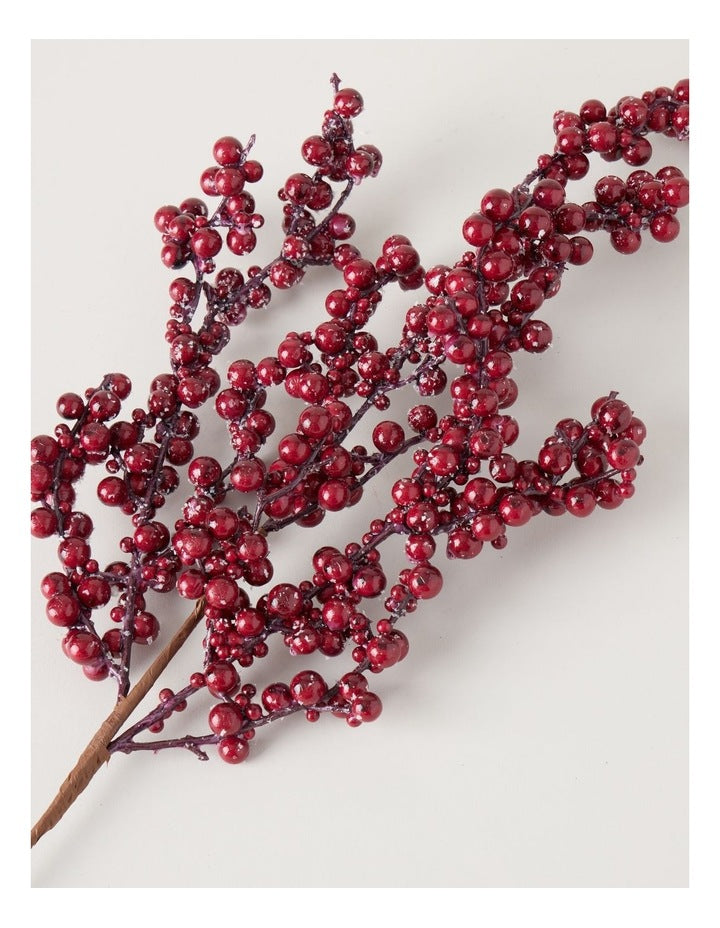 Heirloom Christmas Frosted Faux Berries Pick 62cm in Red