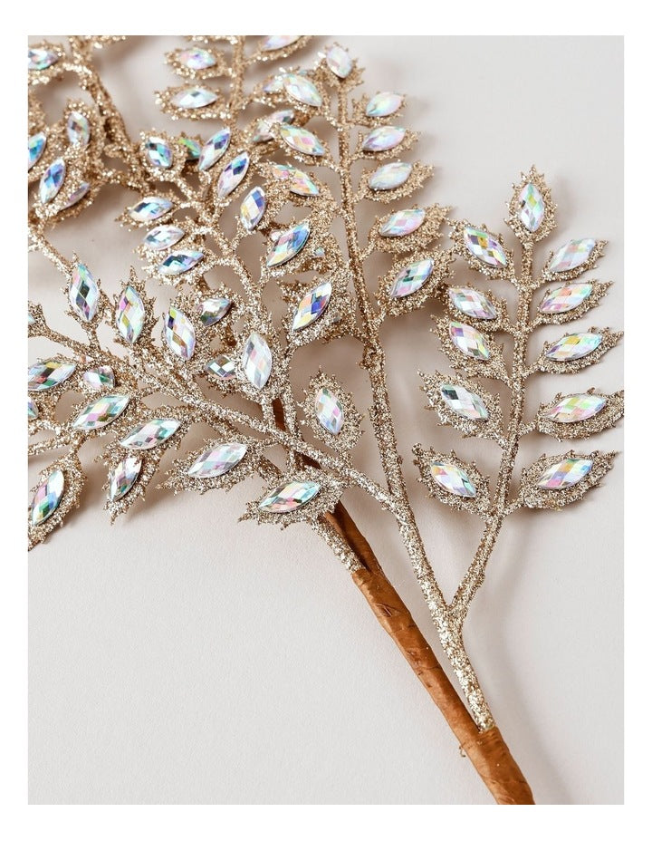 Luxe Christmas Glitter & Faux Gems Spray Pick 60cm in Champagne