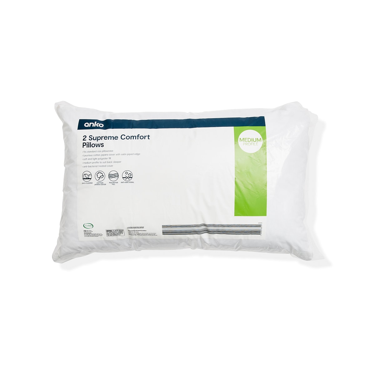 2 Pack Supreme Comfort Pillows - Medium Profile, White