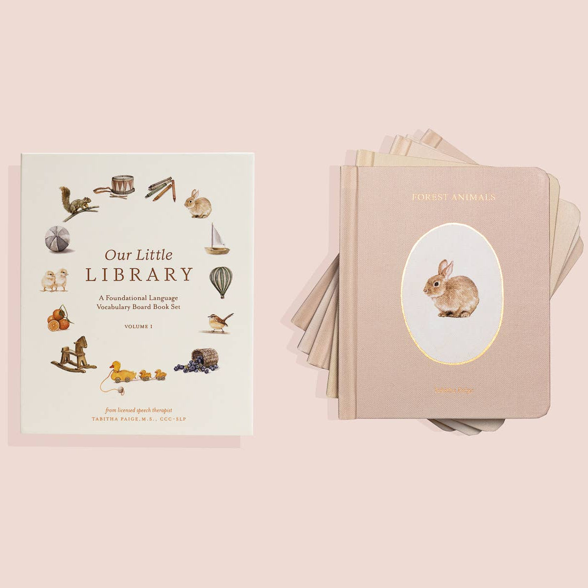 Our Little Library Vol. 1 (5 Board Books) by Paige Tate First Words Books Introducing Farm, Forest Animals, Fruits, Veggies, Toys and Transportation