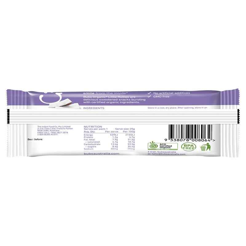 Bubs Organic Little Rollies Coconut 12 Months+ 25g