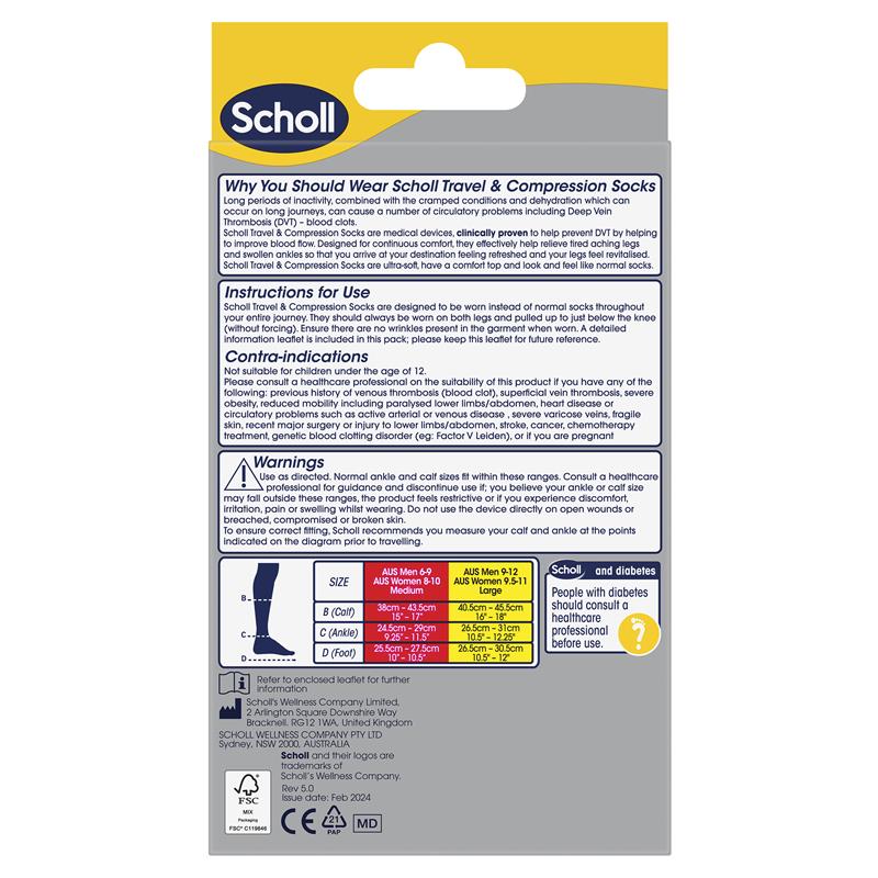 Scholl Travel and Compression Socks Black Cotton Large - GimmeNow