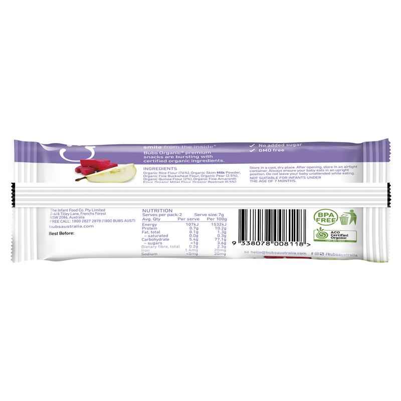 Bubs Organic Smiley Squares Pear & Beetroot 7 Months+ 14g