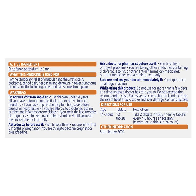 Voltaren Rapid 12.5mg Pain Relief Tablets 20