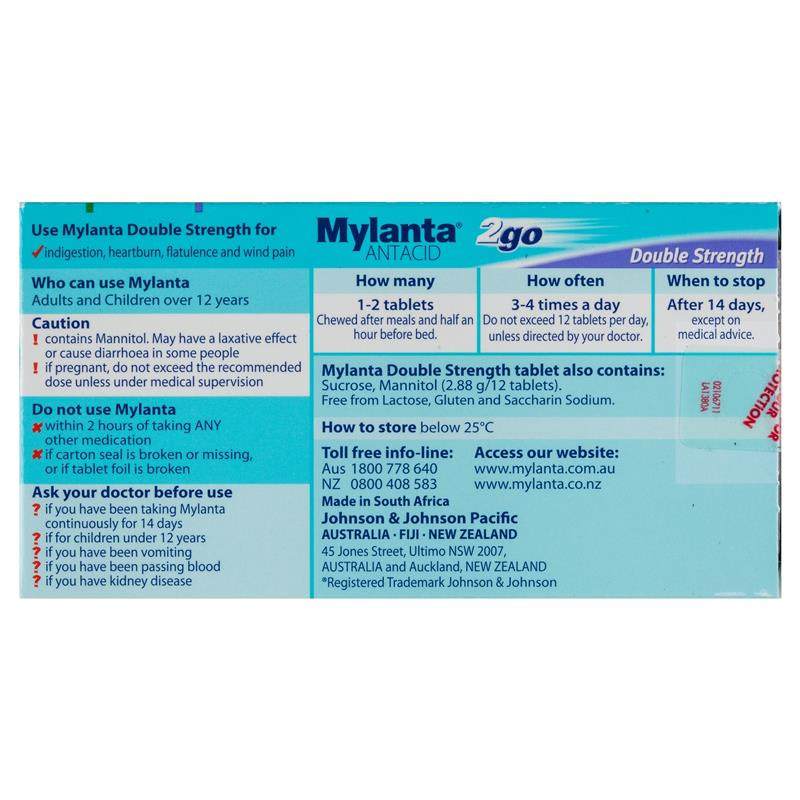 Mylanta 2Go Antacid Double Strength Tablets Lemon Mint 24 Pack