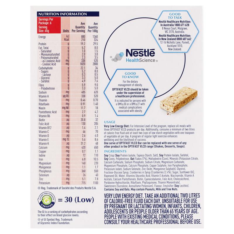 Optifast VLCD Bars Cereal 6 X 65g NEW - GimmeNow