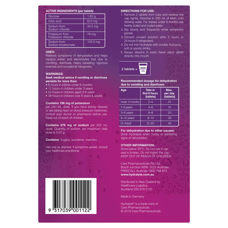 Hydralyte Electrolyte Effervescent Apple Blackcurrant 60 Tablets Exclusive Size - GimmeNow