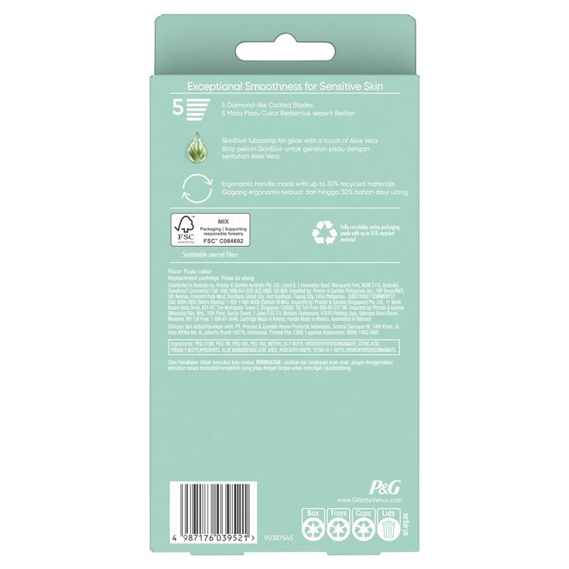 Gillette Venus Deluxe Smooth Sensitive Razor Handle + 2 Blade Refills