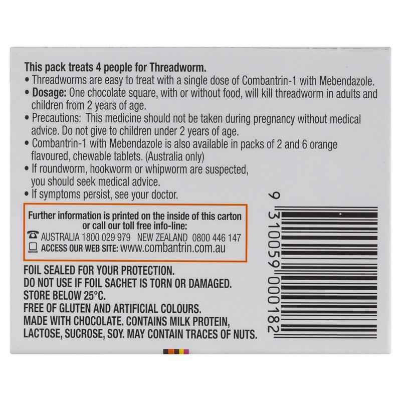 Combantrin -1 Threadworm Chocolate Squares 4 Pack