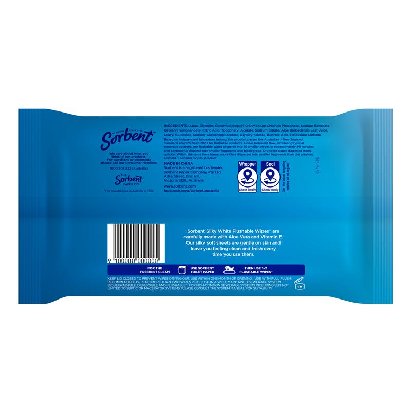 Sorbent Flushable Wipes 40 Pack