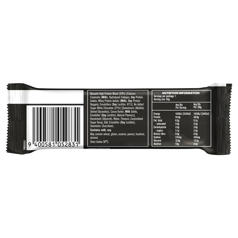 Musashi High Protein White Choc Caramel 90g