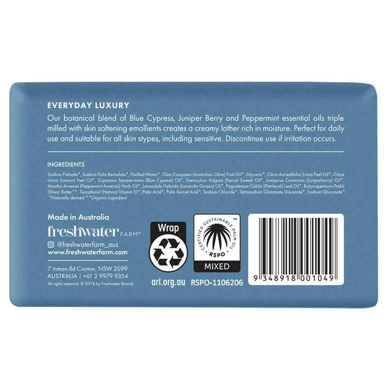Freshwater Farm Australia Blue Cypress + Juniper Berry Oil Calming Body Bar 200g