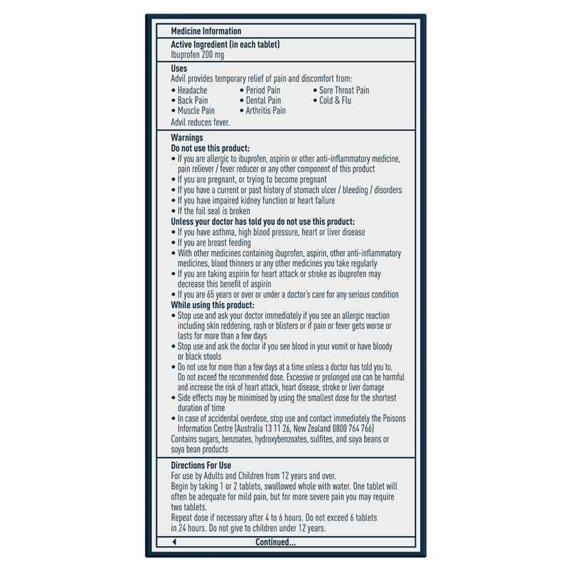 Advil Ibuprofen Pain Relief 96 Tablets