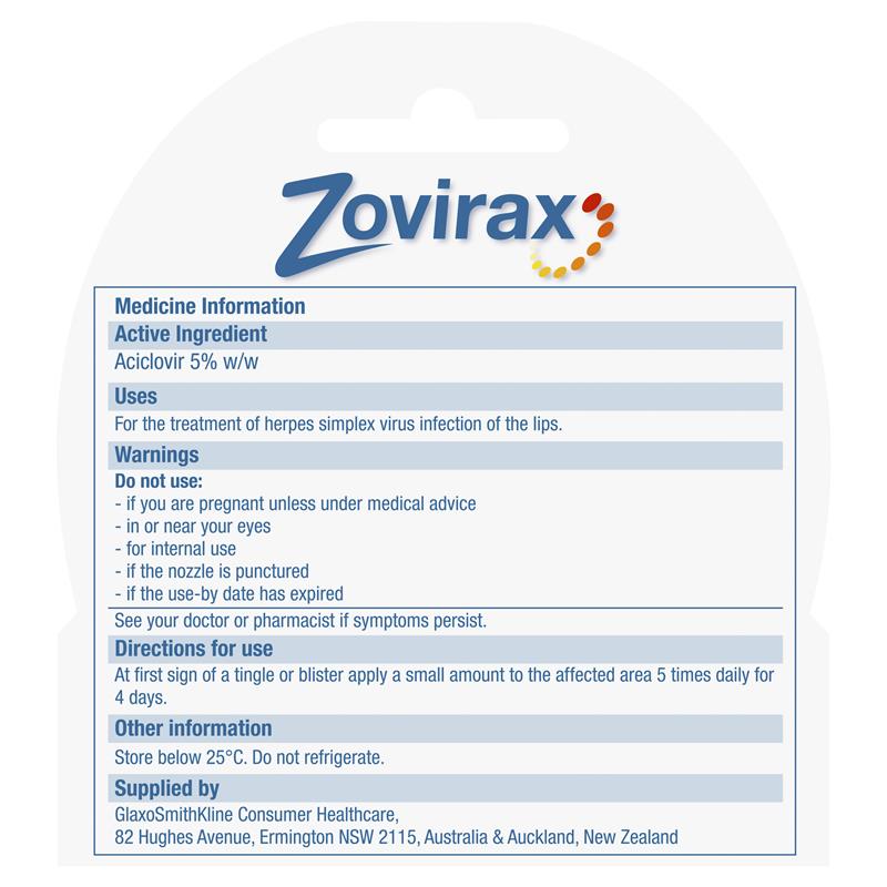 Zovirax Cold Sore Cream Tube 2g - GimmeNow