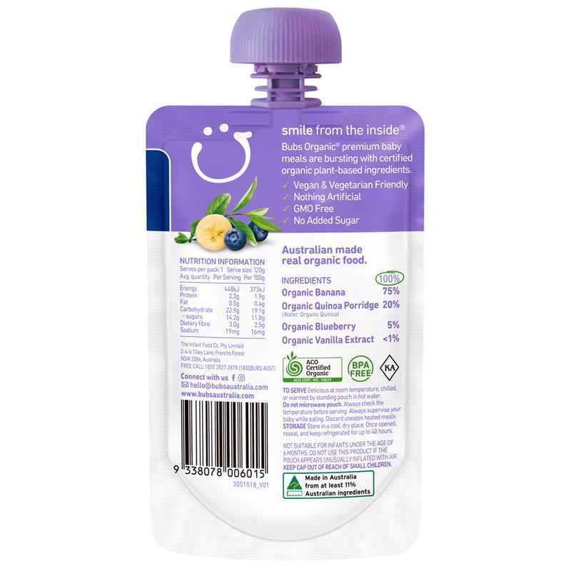 Bubs Organic Blueberry Banana & Quinoa 6 Months+ 120g