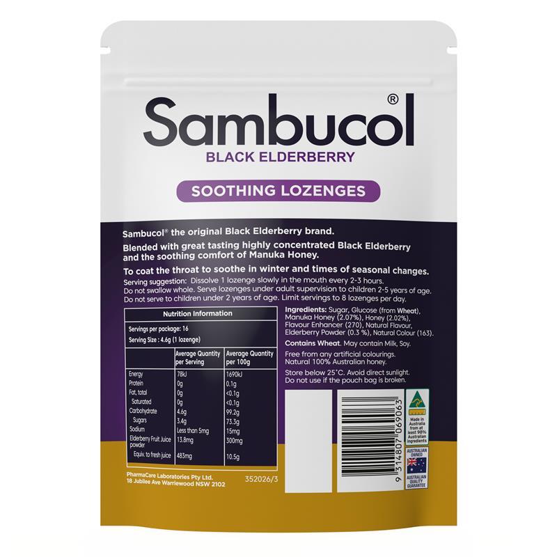 Sambucol Soothing Manuka Honey 16 Lozenges