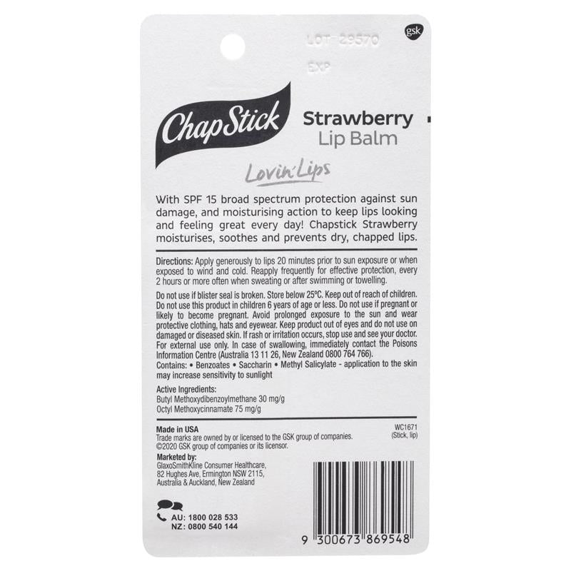 Chapstick Lip Balm Strawberry SPF15+ 4.2g