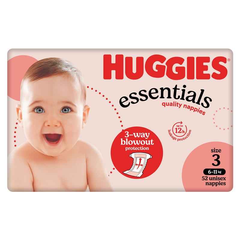 Huggies Essentials Size 3 6-11kg 52 Nappies