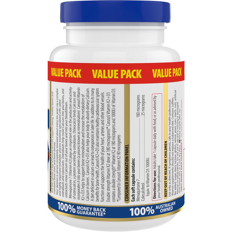 Carusos Vitamin K2 + D3 120 Capsules Exclusive Size