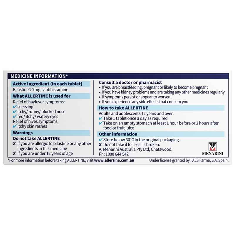 Allertine 20mg 10 Tablets - Bilastine
