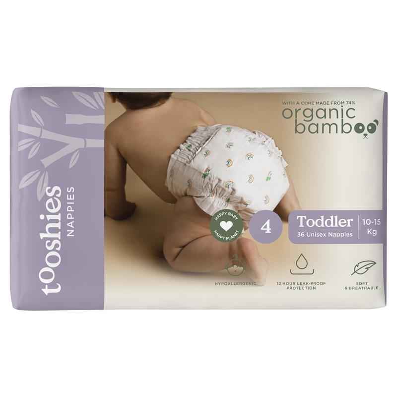 Tooshies Eco Nappies with Organic Bamboo Size 4 Toddler 10-15kg, 36 pack