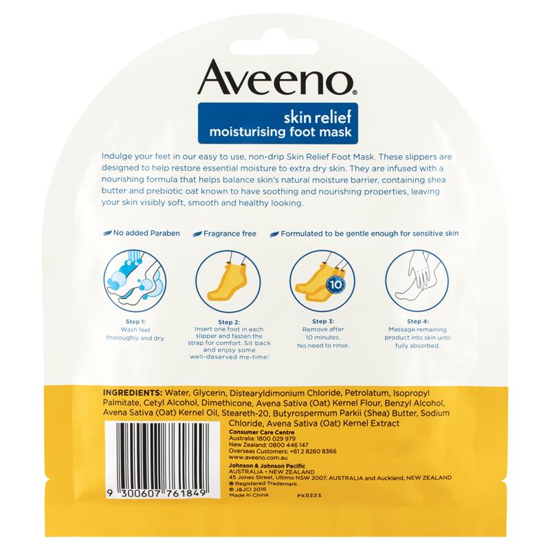 Aveeno Skin Relief Fragrance Free Moisturising Foot Mask 1 Pair