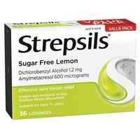 Strepsils Sore Throat Relief Sugar Free Lozenges Lemon 36 pack
