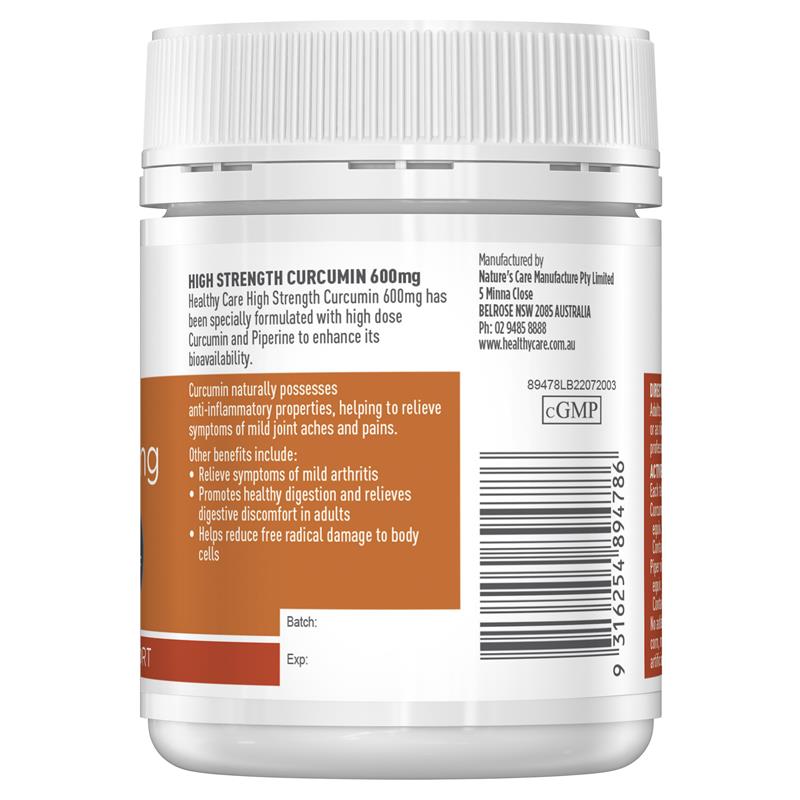 Healthy Care High Strength Curcumin 600mg 60 Tablets