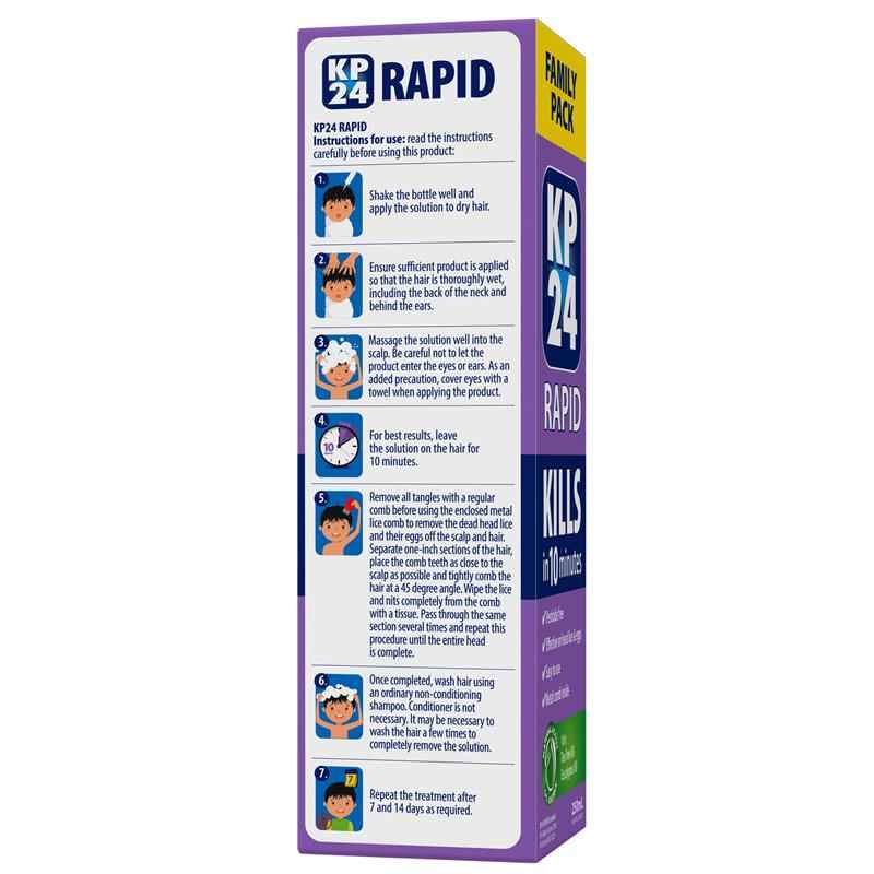 KP24 Rapid 10 Minute Head Lice/Nit Solution 250ml with Comb Family Pack