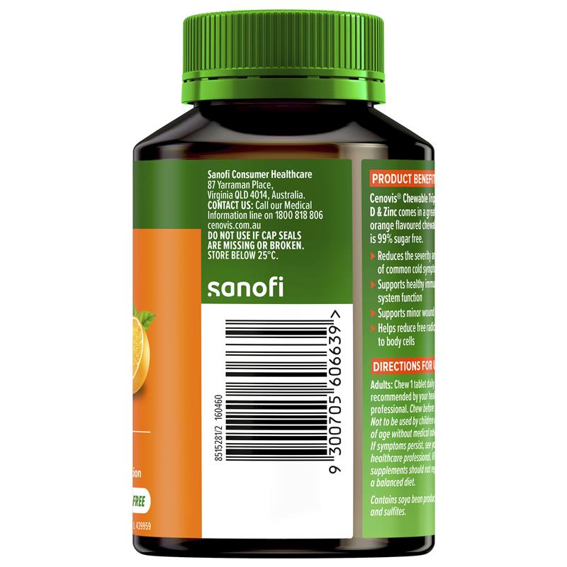 Cenovis Triple Action Vit C D & Zinc 60 Chewable Tablets - GimmeNow