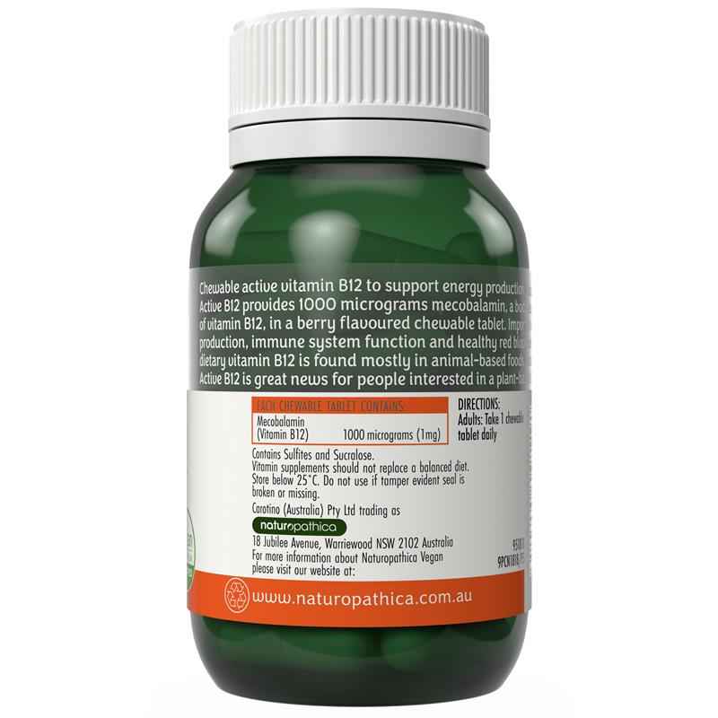 Naturopathica Vegan Active B12 60 Chewable Tablets