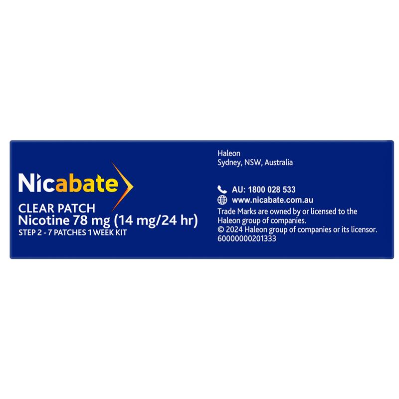 Nicabate Clear Patch Quit Smoking Step 2 14mg 7 Patches