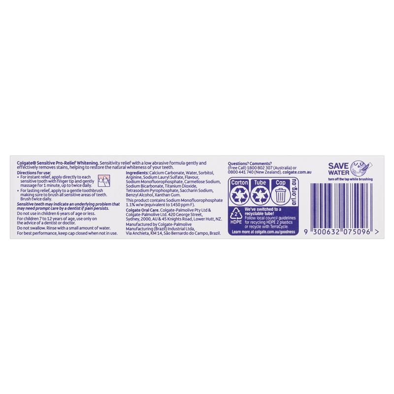Colgate Toothpaste Sensitive ProRelief Whitening 110g - GimmeNow