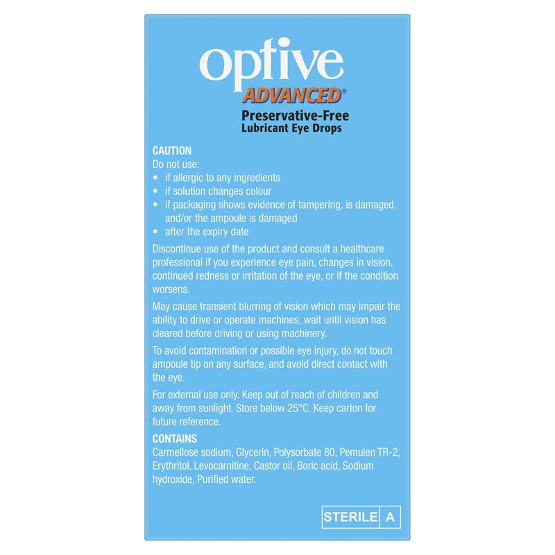 Optive Advanced Lubricant Eye Drops 30 x 0.4mL - GimmeNow