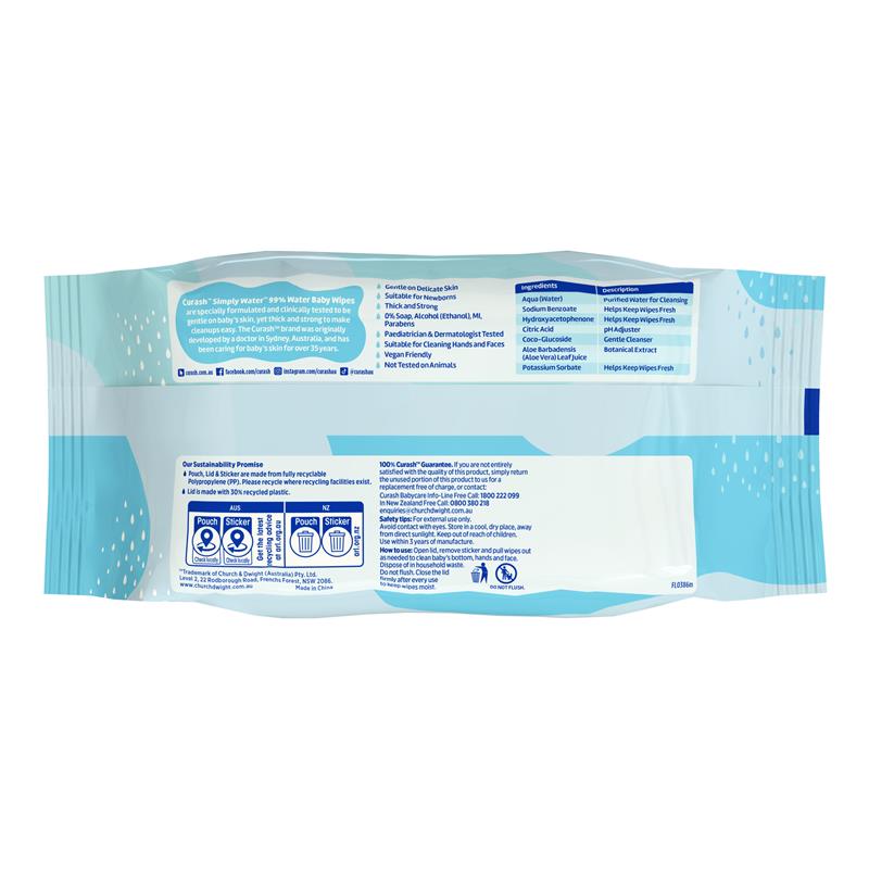 Curash Simply Water Wipes 3 x 80 Pack
